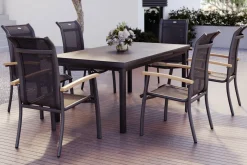 Best Alice Garten-Essgruppe, xerix, Alu/4x4 Textilen, Tisch 180/240x100cm, 6 Stapelsessel Garten-Essgruppen|Aluminium-Gartenmöbel