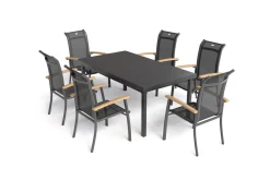 Best Alice Garten-Essgruppe, xerix, Alu/4x4 Textilen, Tisch 180/240x100cm, 6 Stapelsessel Garten-Essgruppen|Aluminium-Gartenmöbel