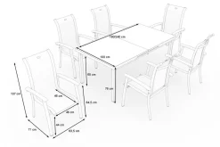 Best Alice Garten-Essgruppe, xerix, Alu/4x4 Textilen, Tisch 180/240x100cm, 6 Stapelsessel Garten-Essgruppen|Aluminium-Gartenmöbel