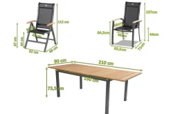 Online Alice Garten-Essgruppe, xerix/natur, Alu/Teak, 4x4 Textilen, 4 Klappstühle, 2 Stapelsessel, inkl. Ausziehtisch, 150/210x90cm Garten-Essgruppen|Aluminium-Gartenmöbel
