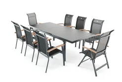 Sale Alice Garten-Essgruppe, xerix, Alu/4x4 Textilen, Tisch 180/240x100cm, 6 Stapel-, 2 Klappstühle Garten-Essgruppen