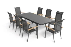 Hot Alice Garten-Essgruppe, xerix, Alu/4x4 Textilen, Tisch 180/240x100cm, 8 Stapelsessel Garten-Essgruppen