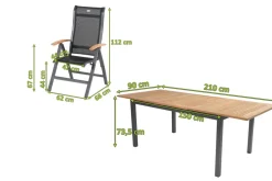 Outlet Alice Garten-Essgruppe, 6 Personen, ausziehbarer Tisch 150–210 cm, Aluminium/Teakholz FSC®-zertifiziert Garten-Essgruppen|Aluminium-Gartenmöbel