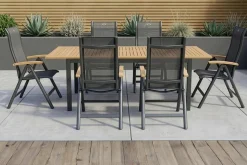 Outlet Alice Garten-Essgruppe, 6 Personen, ausziehbarer Tisch 150–210 cm, Aluminium/Teakholz FSC®-zertifiziert Garten-Essgruppen|Aluminium-Gartenmöbel