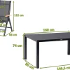 Hot Alice Garten-Essgruppe, xerix/anthrazit, Alu/Spraystone/Teak/2x2 Textilen, 160x95 cm, 4 Klappstühle, Teak Armlehnen Garten-Essgruppen