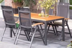 Online Alice Garten-Essgruppe, xerix/natur, Alu/Teak, 4x4 Textilen, 4 Klappstühle, 150/210x90cm Garten-Essgruppen
