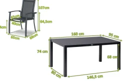 Best Alice Garten-Essgruppe, xerix/anthrazit, Alu/Textil, 160x95 cm, 4 Stapelsessel Garten-Essgruppen