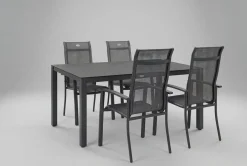 Best Alice Garten-Essgruppe, xerix/anthrazit, Alu/Textil, 160x95 cm, 4 Stapelsessel Garten-Essgruppen
