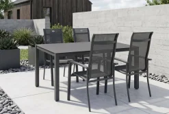 Best Alice Garten-Essgruppe, xerix/anthrazit, Alu/Textil, 160x95 cm, 4 Stapelsessel Garten-Essgruppen