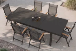 Discount Alice Garten-Essgruppe, xerix/anthrazit, Alu/Sicherheitsglas/2x2 Textilen, 180/240x100 cm, 6 Klappstühle, ausziehbar Garten-Essgruppen|Aluminium-Gartenmöbel