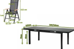 Discount Alice Garten-Essgruppe, xerix/anthrazit, Alu/Sicherheitsglas/2x2 Textilen, 180/240x100 cm, 6 Klappstühle, ausziehbar Garten-Essgruppen|Aluminium-Gartenmöbel