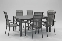 Online Alice Garten-Essgruppe, xerix/anthrazit, Alu/Textil, 160x95 cm, 6 Stapelsessel Garten-Essgruppen