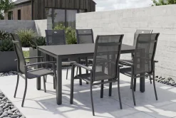 Online Alice Garten-Essgruppe, xerix/anthrazit, Alu/Textil, 160x95 cm, 6 Stapelsessel Garten-Essgruppen