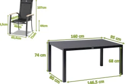 New Alice Garten-Essgruppe, xerix, Alu/Spraystone/Teak/4x4 Textilen, 160x95 cm, 4 Stapelsessel Garten-Essgruppen