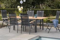 Online Alice Garten-Essgruppe, xerix/natur, Alu/Teak, 4x4 Textilene, 2 Klappstühle, 4 Stapelsessel, 150/210x90cm Garten-Essgruppen