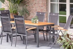 Online Alice Garten-Essgruppe, xerix/natur, Alu/Teak, 4x4 Textilene, 2 Klappstühle, 4 Stapelsessel, 150/210x90cm Garten-Essgruppen