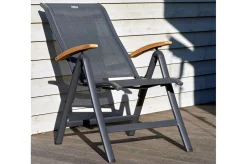 New Alice/South Wales Garten-Essgruppe, xerix/natur, Alu/Teak/2x2 Textilen, 150/210x90 cm, 8 Klappstühle Garten-Essgruppen