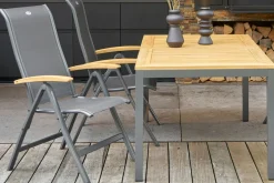 New Alice/South Wales Garten-Essgruppe, xerix/natur, Alu/Teak/2x2 Textilen, 150/210x90 cm, 8 Klappstühle Garten-Essgruppen