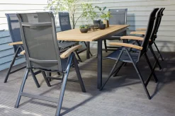 New Alice/South Wales Garten-Essgruppe, xerix/natur, Alu/Teak/2x2 Textilen, 150/210x90 cm, 8 Klappstühle Garten-Essgruppen