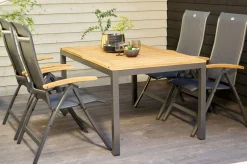 Alice/South Wales Garten-Essgruppe, xerix/natur, Alu/Teak/2x2 Textilen, 150/210x90 cm, 4 Klappstühle Garten-Essgruppen