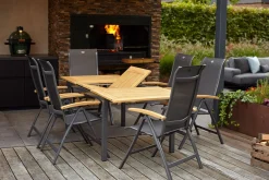 Online Alice/South Wales Garten-Essgruppe, xerix/natur, Alu/Teak/2x2 Textilen, 150/210x90 cm, 6 Klappstühle Garten-Essgruppen|Aluminium-Gartenmöbel