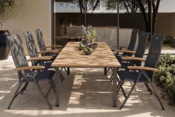 Online Alice/South Wales Garten-Essgruppe, xerix/natur, Alu/Teak/2x2 Textilen, 150/210x90 cm, 6 Klappstühle Garten-Essgruppen|Aluminium-Gartenmöbel