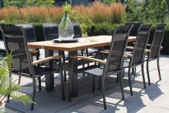 Hot Alice Stapelsessel 4er-Set, xerix/schwarz, Alu/4x4 Textilen, mit Teak-Armlehnen Gartenstühle & Gartensessel