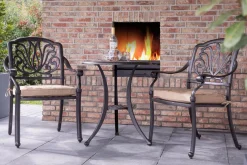 Outlet Amalfi Balkon-Set, bronze, Alu-Guss, Ø62cm, 2 Sessel inkl. Wendekissen Balkonmöbel-Set|Aluguss-Gartenmöbel