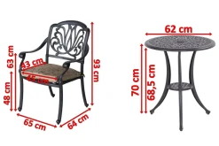Outlet Amalfi Balkon-Set, bronze, Alu-Guss, Ø62cm, 2 Sessel inkl. Wendekissen Balkonmöbel-Set|Aluguss-Gartenmöbel