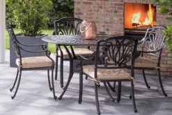 Hot Amalfi Garten-Essgruppe, bronze, Alu-Guss, Ø120cm, 4 Sessel inkl. Wendekissen Aluguss-Gartenmöbel|Garten-Essgruppen