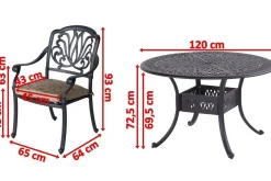 Hot Amalfi Garten-Essgruppe, bronze, Alu-Guss, Ø120cm, 4 Sessel inkl. Wendekissen Aluguss-Gartenmöbel|Garten-Essgruppen