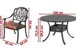 Hot Amalfi Garten-Essgruppe, bronze, Alu-Guss, Ø120cm, 4 Sessel inkl. Wendekissen Aluguss-Gartenmöbel|Garten-Essgruppen