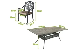 Best Amalfi Garten-Essgruppe, bronze, Alu-Guss, 8 Diningsessel Aluguss-Gartenmöbel|Garten-Essgruppen