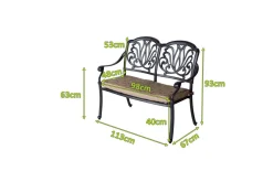 Online Amalfi 2-Sitzer Bank, bronze, Alu-Guss, inkl. Wendekissen Aluguss-Gartenmöbel|Gartenbänke & Gartensofas