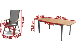 Clearance Aruba Garten-Essgruppe, xerix/natur, Alu/Teak, 6 Hochlehner, 150/210x90cm Garten-Essgruppen