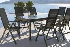 New Aruba Garten-Essgruppe, xerix, Alu/Textilene, Tisch 180/240x100cm, 6 Klappstühle Garten-Essgruppen