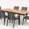 Outlet Aruba Garten-Essgruppe, xerix/natur, Alu/Teak, 6 Stapelsessel, 150/210x90cm Garten-Essgruppen