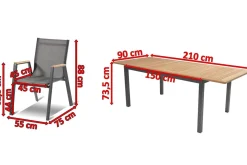 Outlet Aruba Garten-Essgruppe, xerix/natur, Alu/Teak, 6 Stapelsessel, 150/210x90cm Garten-Essgruppen