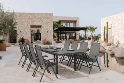 Discount Aruba Garten-Essgruppe, xerix, Alu/Textilene, Tisch 180/240x100cm, 8 Klappstühle Garten-Essgruppen
