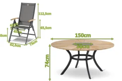 Sale Aruba/Provence Garten-Essgruppe, xerix/natur, Alu/Textilene/Teak, Ø150 cm, 5 Klappstühle, Eisbox Garten-Essgruppen|Aluminium-Gartenmöbel