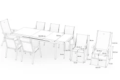 Hot Aruba Teak Garten-Essgruppe, xerix, Alu/Textilene, Tisch 180/240x100cm, 6 Stapel-, 2 Klappstühle Garten-Essgruppen