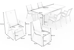 Aruba Teak Garten-Essgruppe, xerix, Alu/Textilene, Tisch 180/240x100cm, 4 Stapel-, 2 Klappstühle Garten-Essgruppen