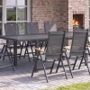 Hot Aruba Teak Garten-Essgruppe, xerix, Alu/Textilene, Tisch 180/240x100cm, 8 Klappstühle Garten-Essgruppen