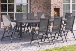 Hot Aruba Teak Garten-Essgruppe, xerix, Alu/Textilene, Tisch 180/240x100cm, 8 Klappstühle Garten-Essgruppen