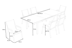 Discount Aruba Teak Garten-Essgruppe, xerix, Alu/Textilene, Tisch 180/240x100cm, 6 Stapelsessel Garten-Essgruppen