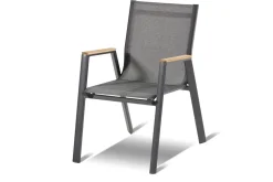 Discount Aruba Teak Garten-Essgruppe, xerix, Alu/Textilene, Tisch 180/240x100cm, 6 Stapelsessel Garten-Essgruppen