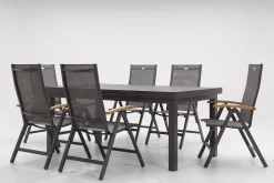 Online Aruba Teak Garten-Essgruppe, xerix, Alu/Textilene, Tisch 180/240x100cm, 6 Klappstühle Garten-Essgruppen|Aluminium-Gartenmöbel