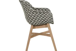 Clearance Delphine Armlehnensessel, Schwarz/Weiß, Teak / Geflecht, 63 x 61 x 84 cm, Hohe Belastbarkeit, Langlebig Gartenstühle & Gartensessel|Teak-Gartenmöbel