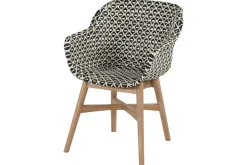 Clearance Delphine Armlehnensessel, Schwarz/Weiß, Teak / Geflecht, 63 x 61 x 84 cm, Hohe Belastbarkeit, Langlebig Gartenstühle & Gartensessel|Teak-Gartenmöbel