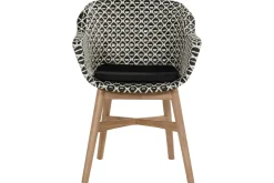 Clearance Delphine Armlehnensessel, Schwarz/Weiß, Teak / Geflecht, 63 x 61 x 84 cm, Hohe Belastbarkeit, Langlebig Gartenstühle & Gartensessel|Teak-Gartenmöbel